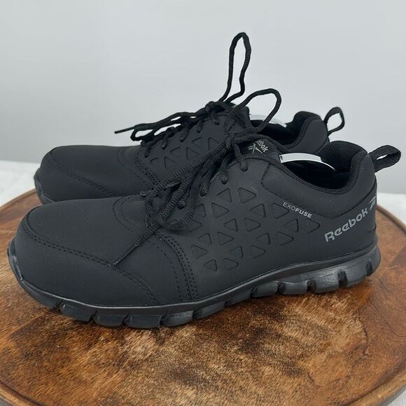 Reebok Shoes Mens 7 Black Lace up Comp Safety Toe Sneakers Exofuse Work - Picture 1 of 11